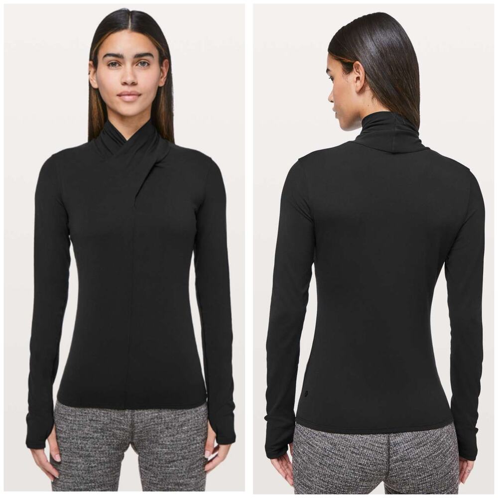 Lululemon Ethereal Long Sleeve Top Black Wrap Turtleneck Lightweight Stretch